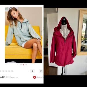 Trendy Hooded Pullover Windbreaker Jacket. Burgundy. Small/Medium